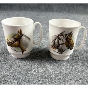 VTG Royal Windsor Fine Bone China England Horse Mug Set Equestrian Pair Cottage